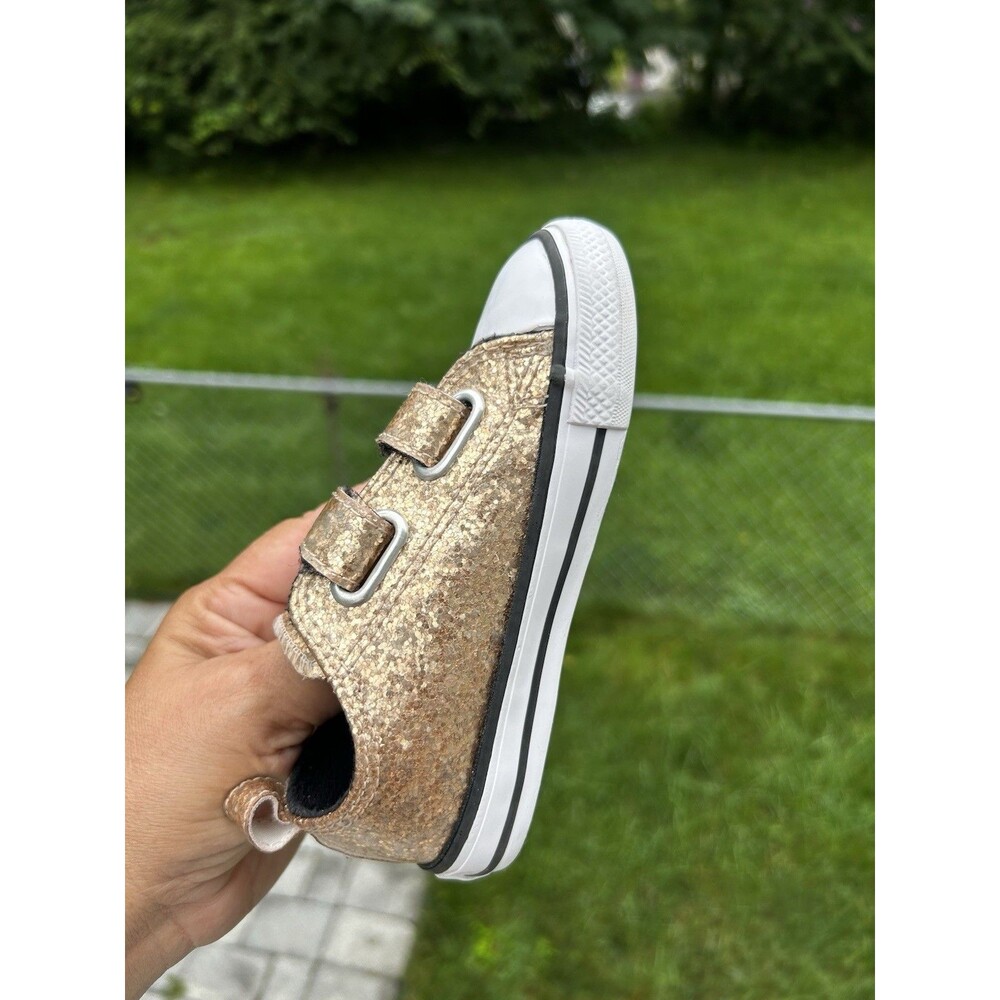 Converse All Star Infant Gold Glitter Sneakers Size 8 US / EU 24 - Picture 5 of 10